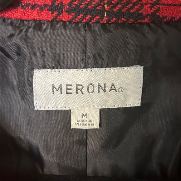 Merona Women’s Double-breasted Pea Coat Red Plaid Wool Lined Size Medium - Picture 2 of 9